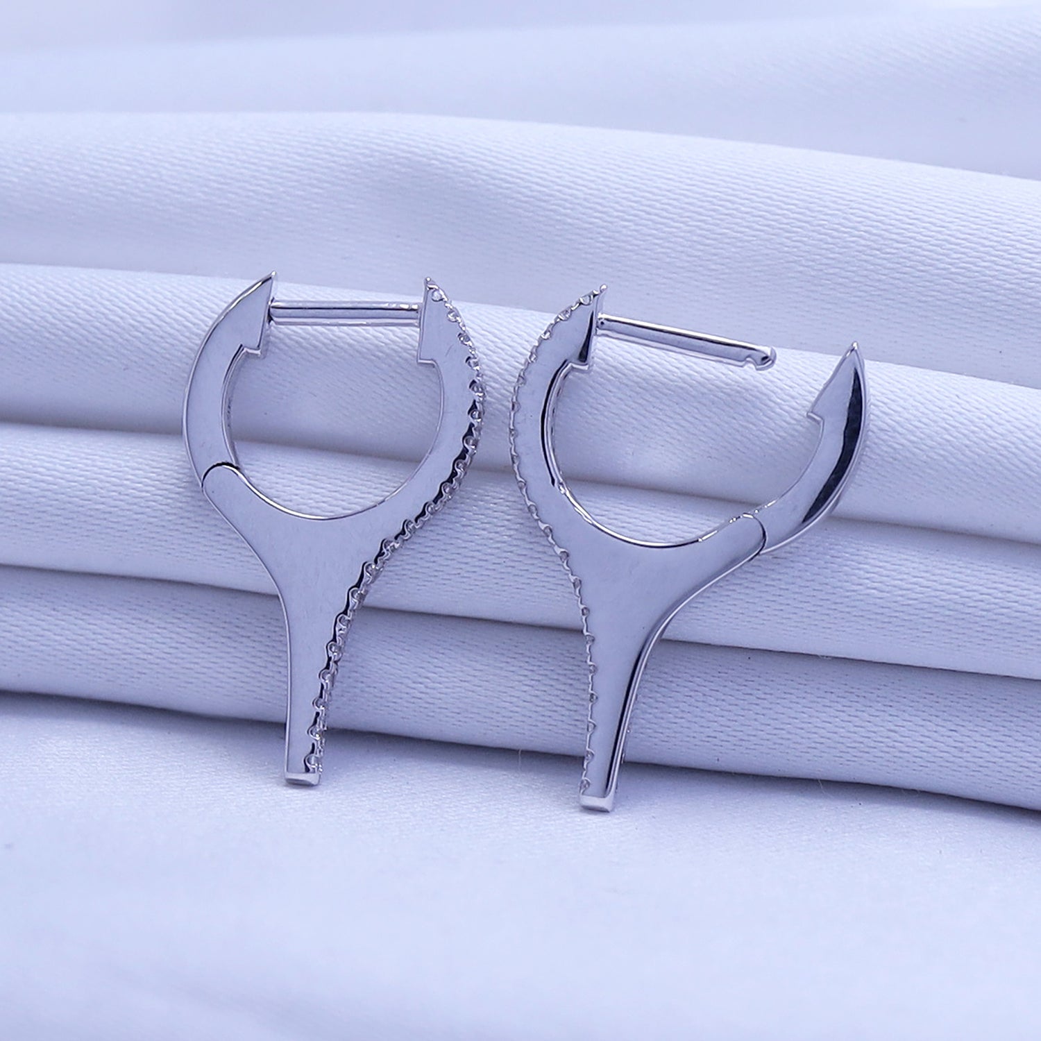 Dagger Drop Hoop White Cubic Zirconia Earrings (Height 19.50 MM & Width 10.90 MM)