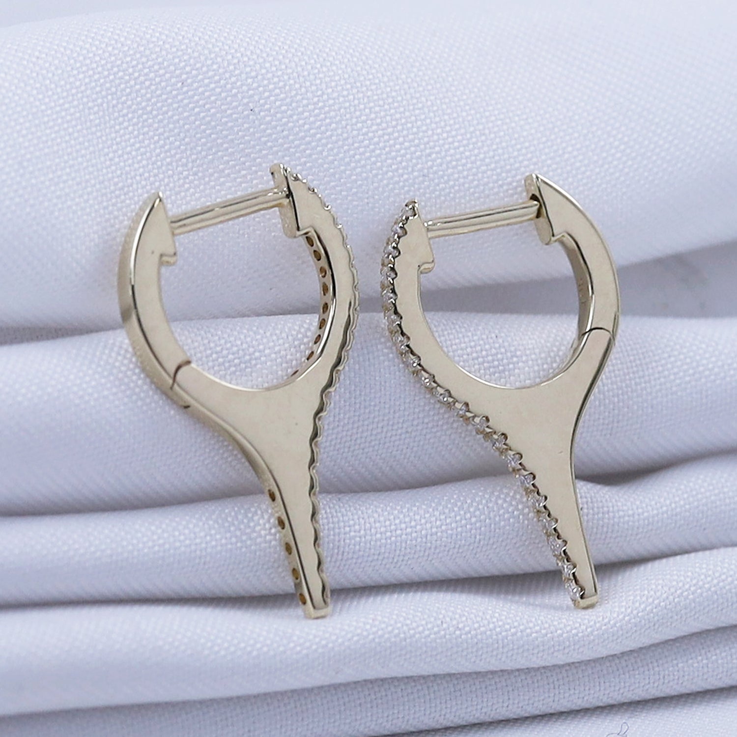 Dagger Drop Hoop White Cubic Zirconia Earrings (Height 19.50 MM & Width 10.90 MM)