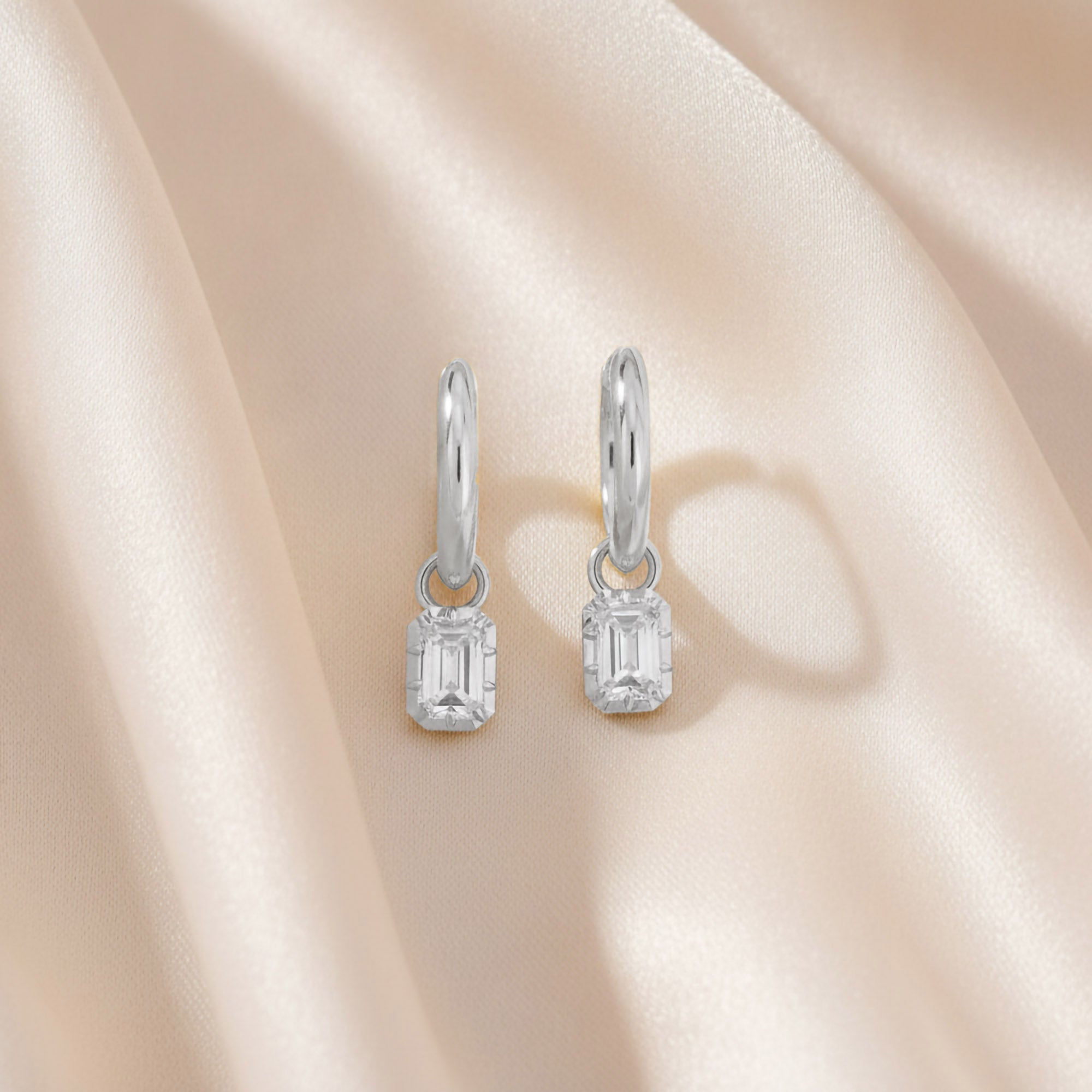 1.00 Carat Emerald Cut Lab Grown Diamond Drop Dangle Earrings