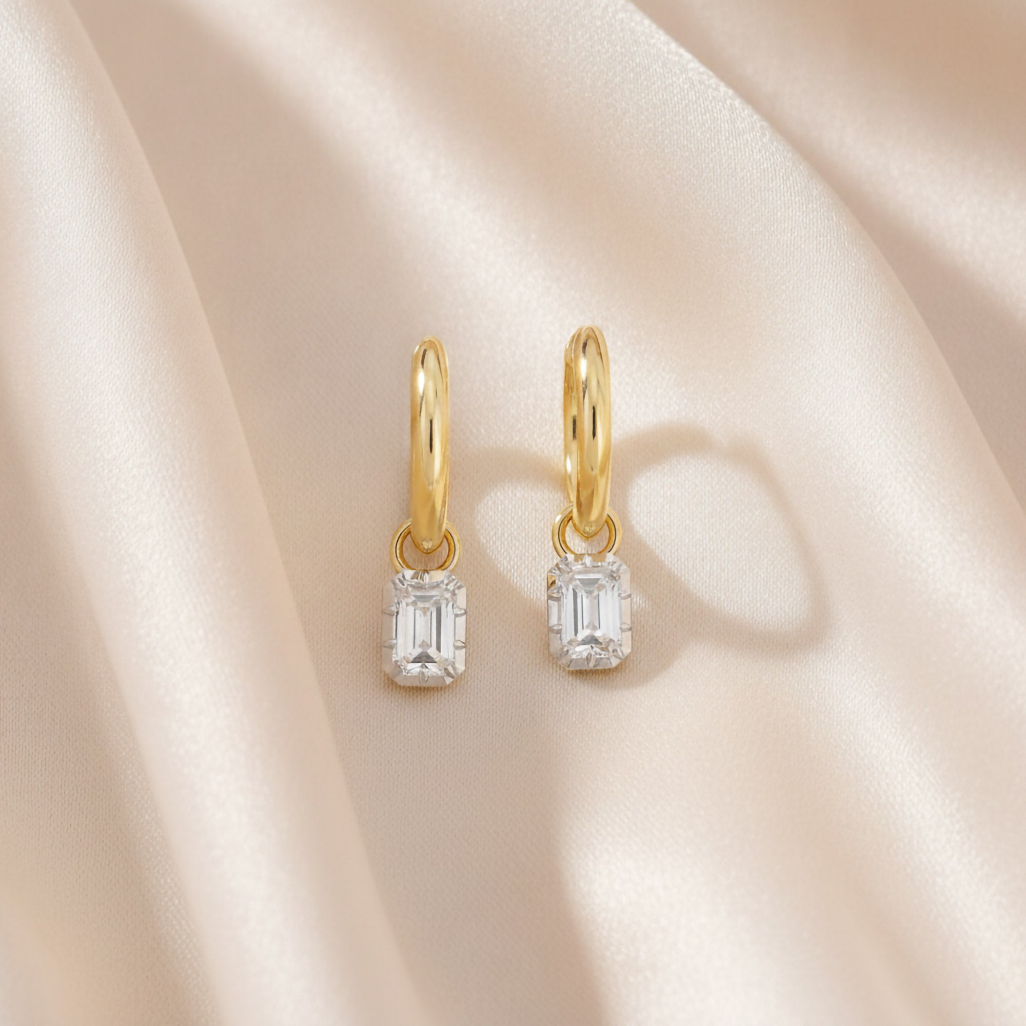 1.00 Carat Emerald Cut Lab Grown Diamond Drop Dangle Earrings