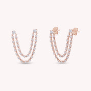 Double Piercing Dangle Chain Studs Earrings, 1.00 Carat Moissanite Drop Earrings In 14k Gold Over Sterling Silver