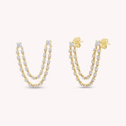 Double Piercing Dangle Chain Studs Earrings, 1.00 Carat Moissanite Drop Earrings In 14k Gold Over Sterling Silver