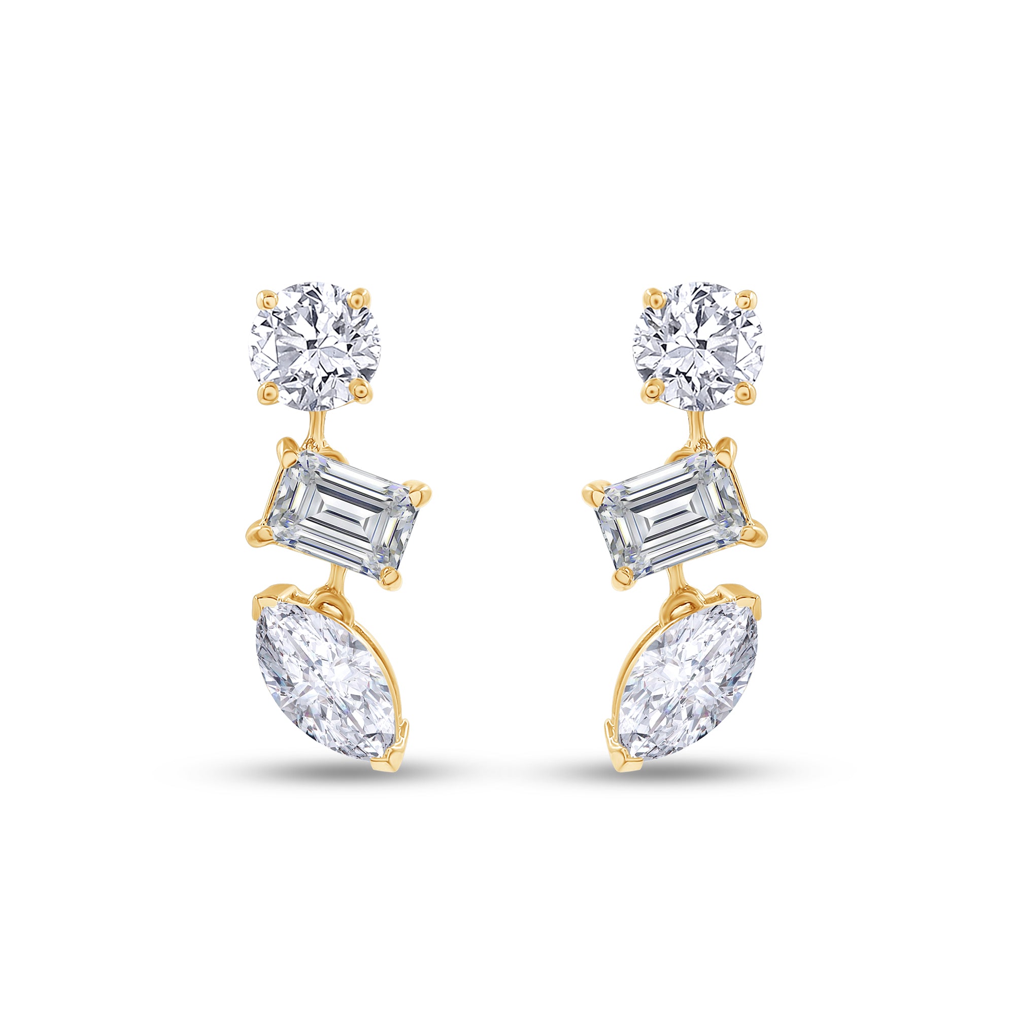 Lab Grown Diamond 3-Stone Dangle Stud Earrings