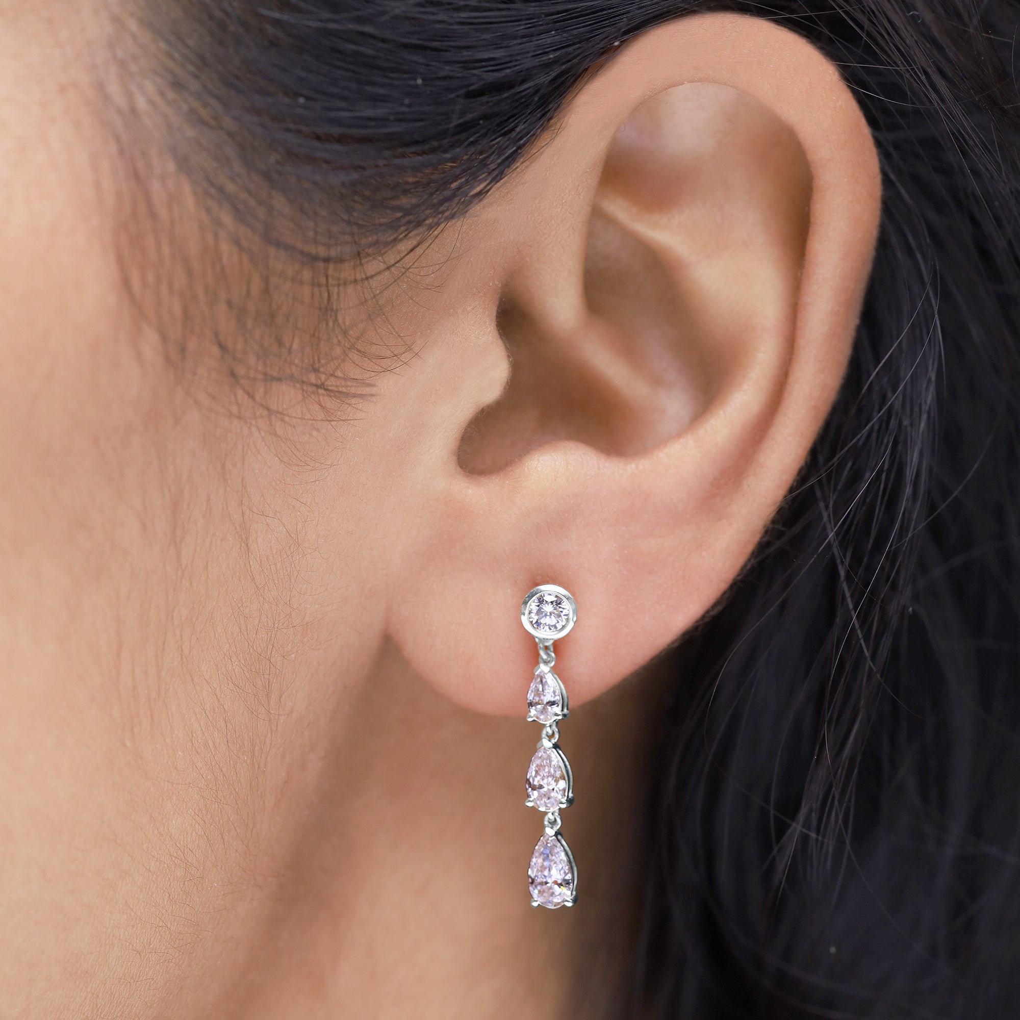 White Cubic Zirconia Glamorous Degrade Dangling Earrings