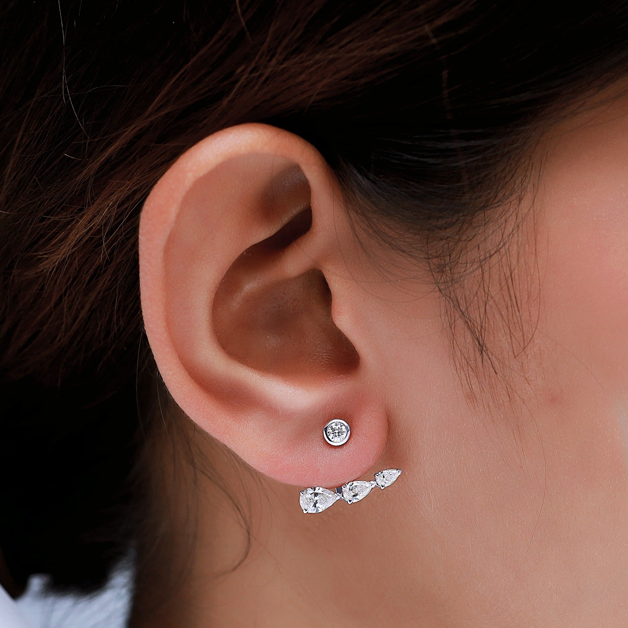Pear Shape 3 Stone Add on Lab Grown Diamond Stud Earrings