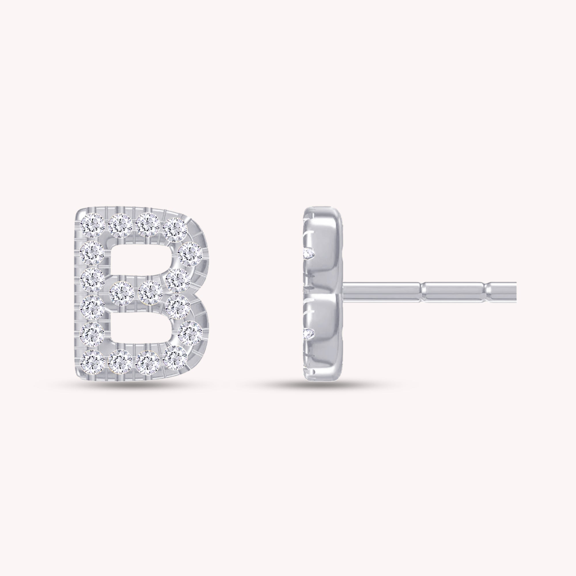 Personalized Initial Letter B Or J Stud Earrings In Lab Grown Diamond