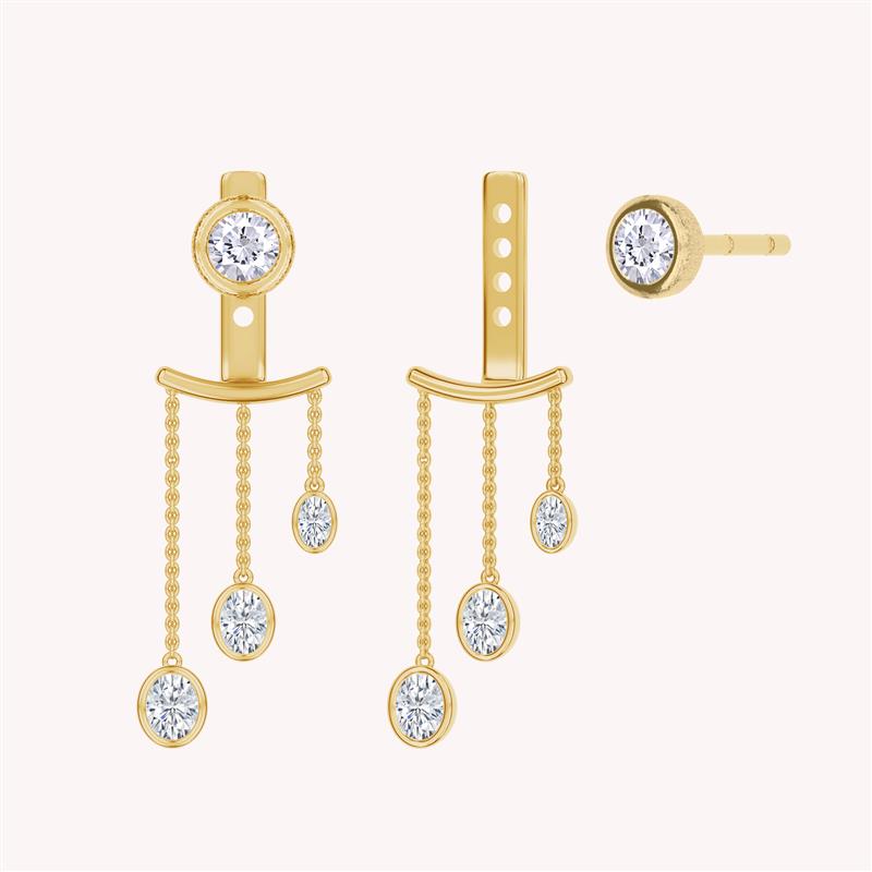 Chain Ear Jacket Moissanite Dangle Earrings