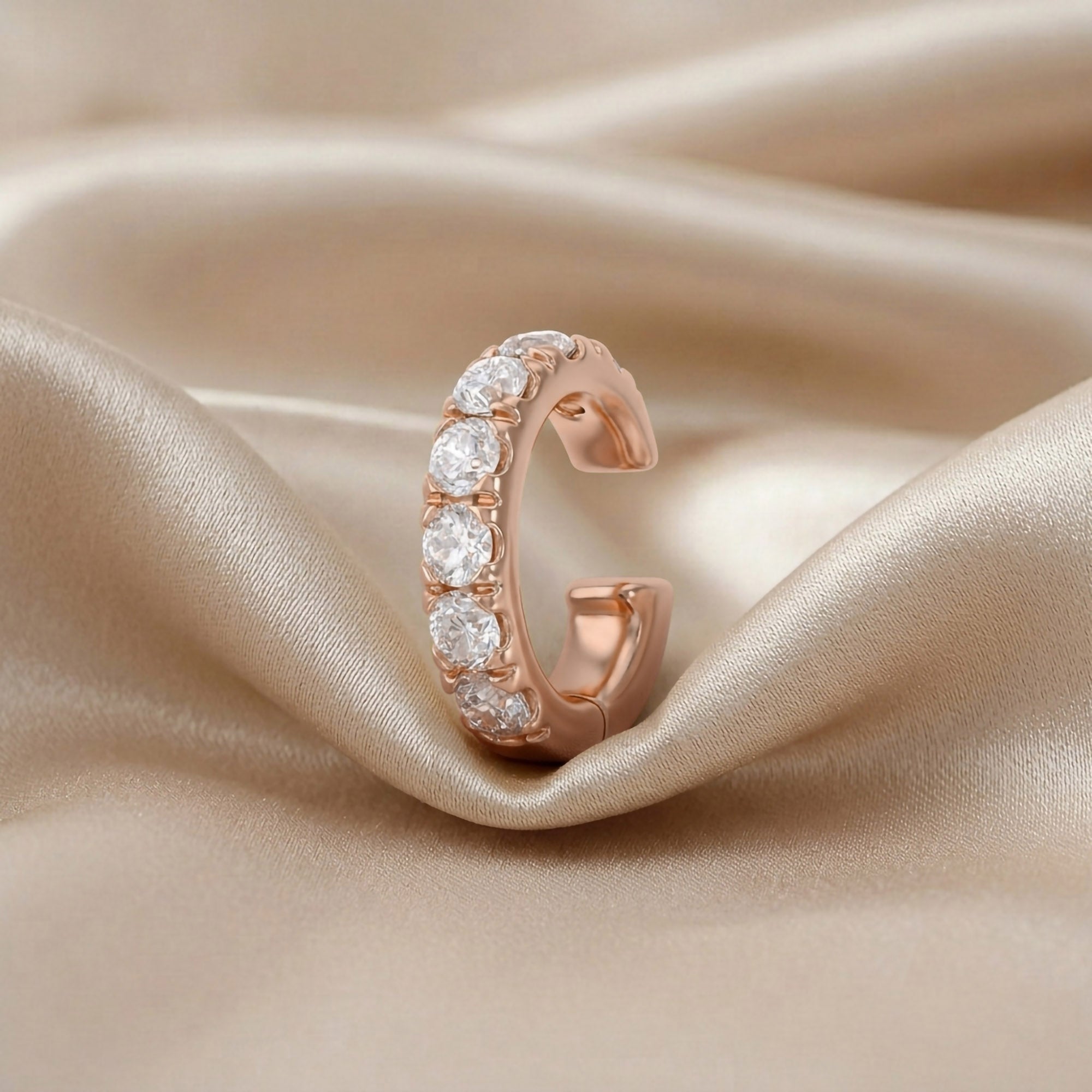 White Cubic Zirconia Single Piece Cuff Earrings