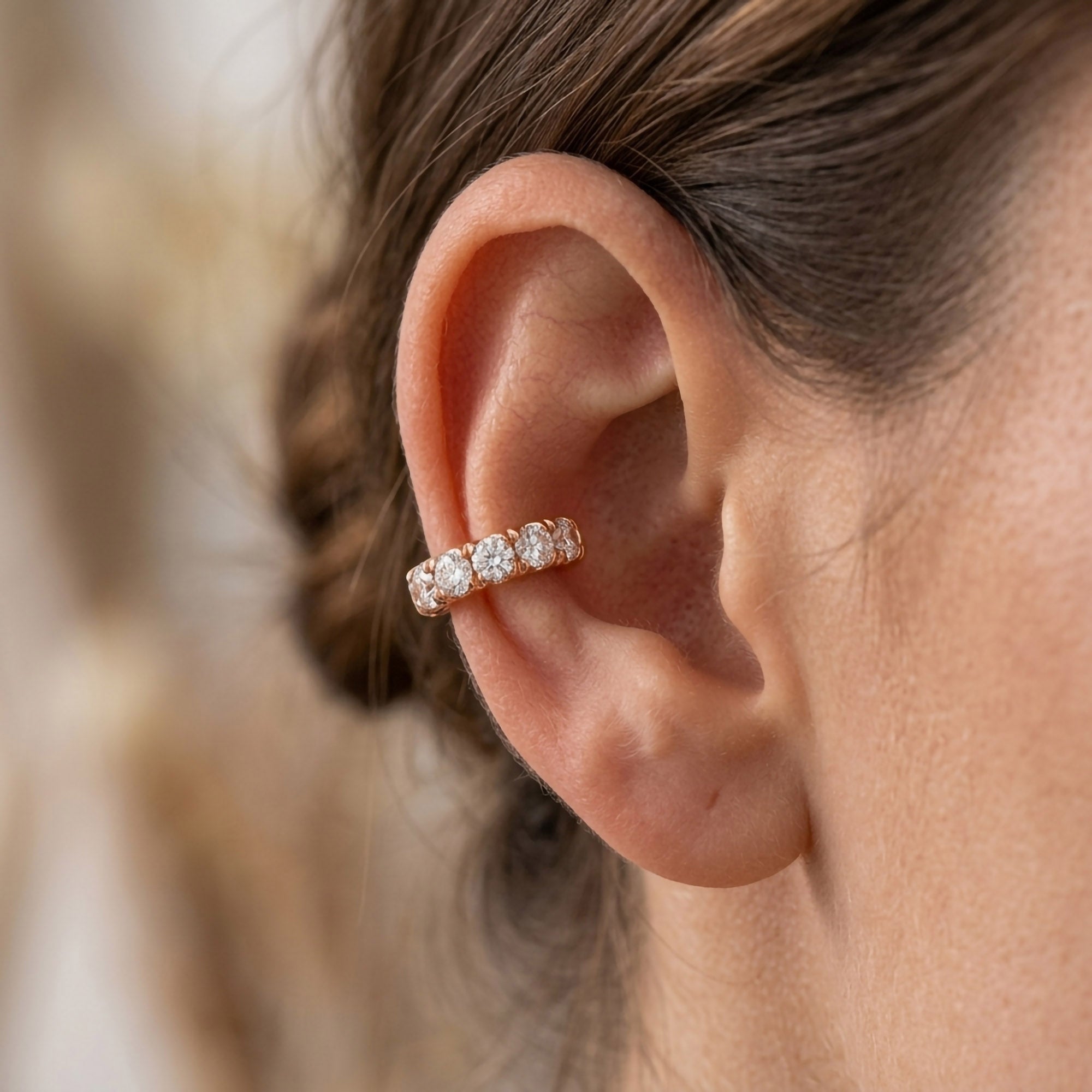 White Cubic Zirconia Single Piece Cuff Earrings