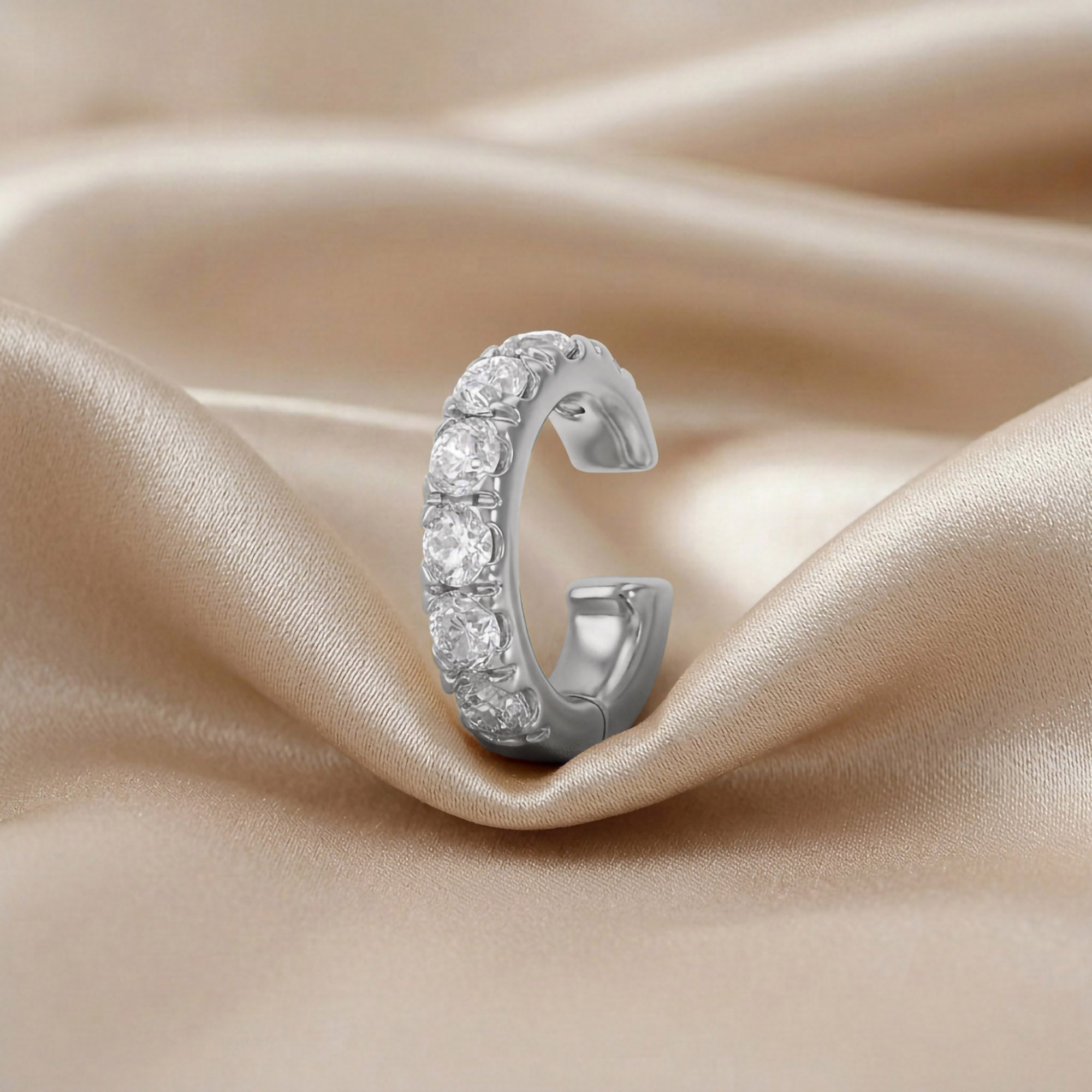 White Cubic Zirconia Single Piece Cuff Earrings