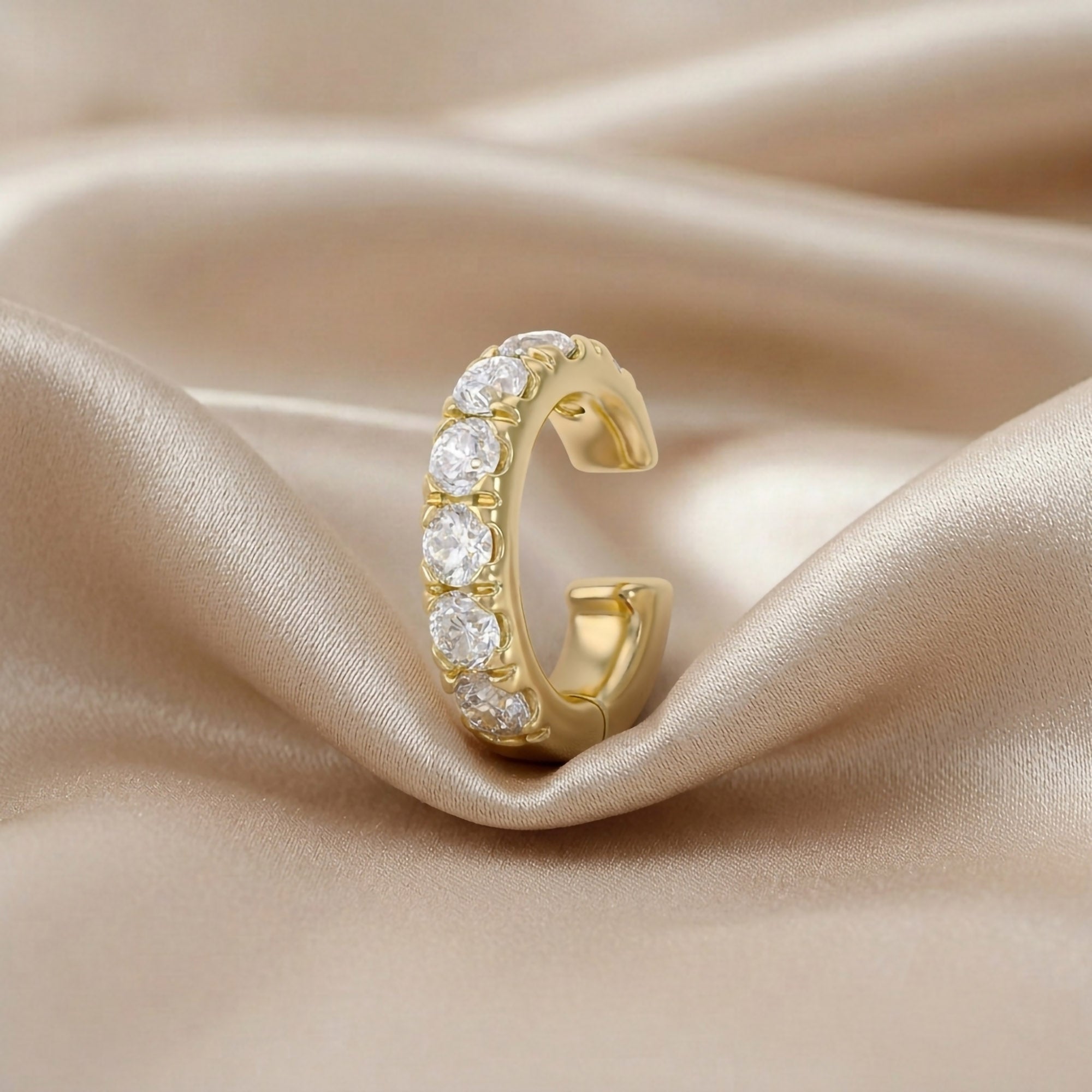 White Cubic Zirconia Single Piece Cuff Earrings