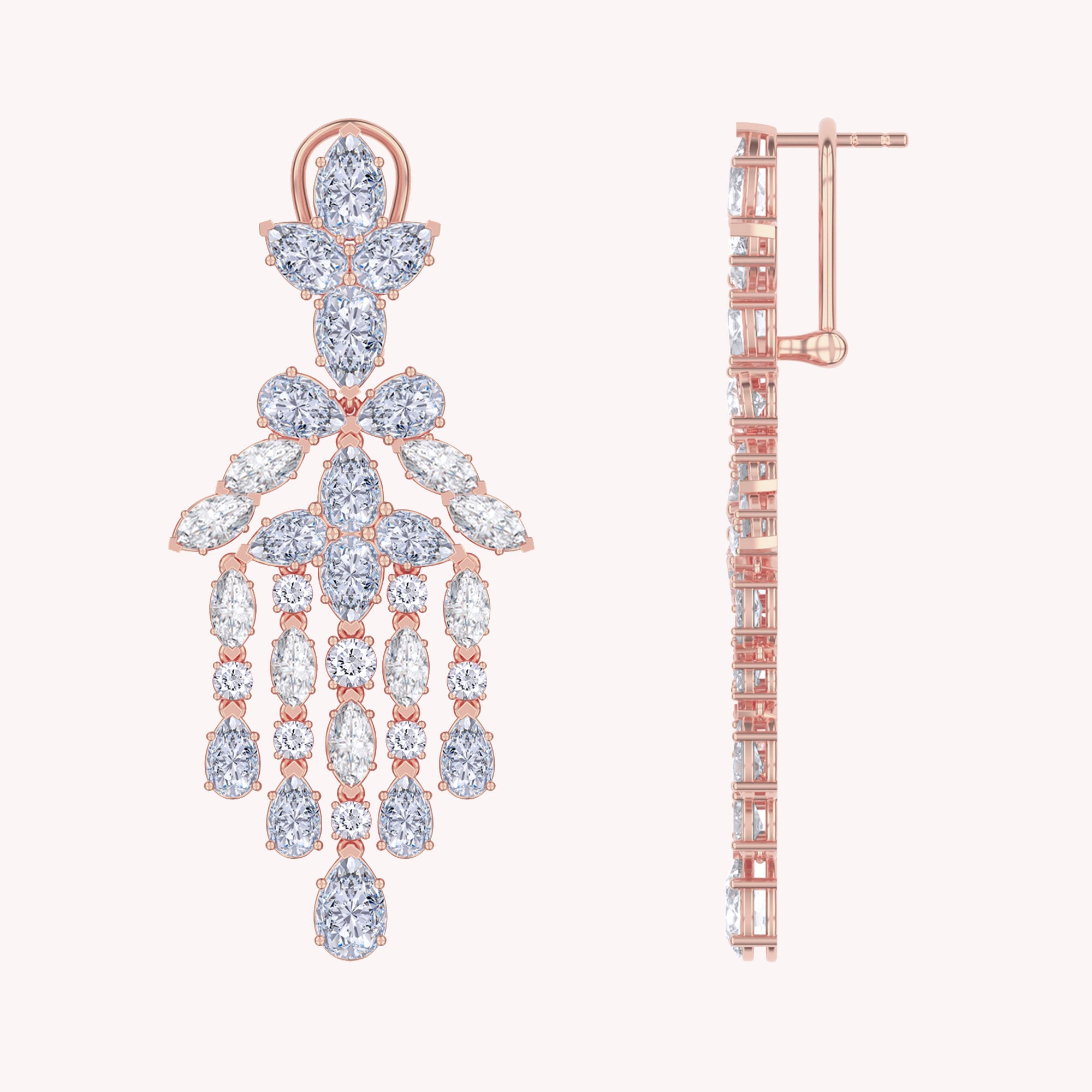 Multi Shape White Cubic Zirconia chandelier earrings