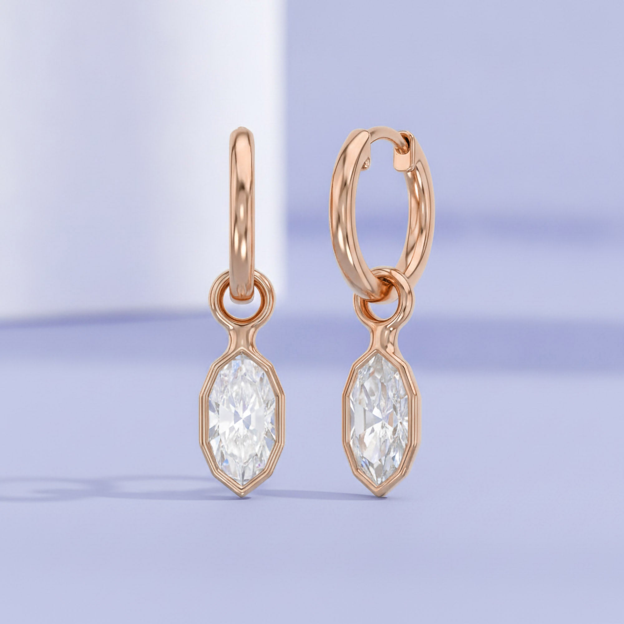 2 CT Marquise Cut Lab Grown Diamond Huggie Drop Earrings