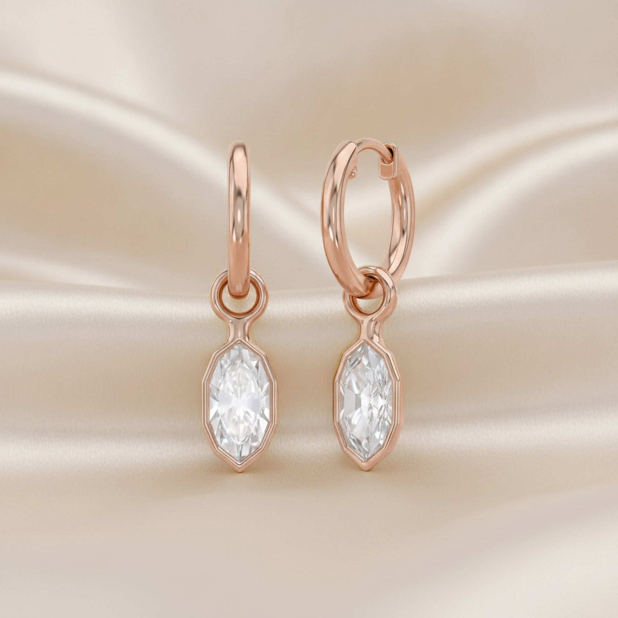 2 CT Marquise Cut Lab Grown Diamond Huggie Drop Earrings