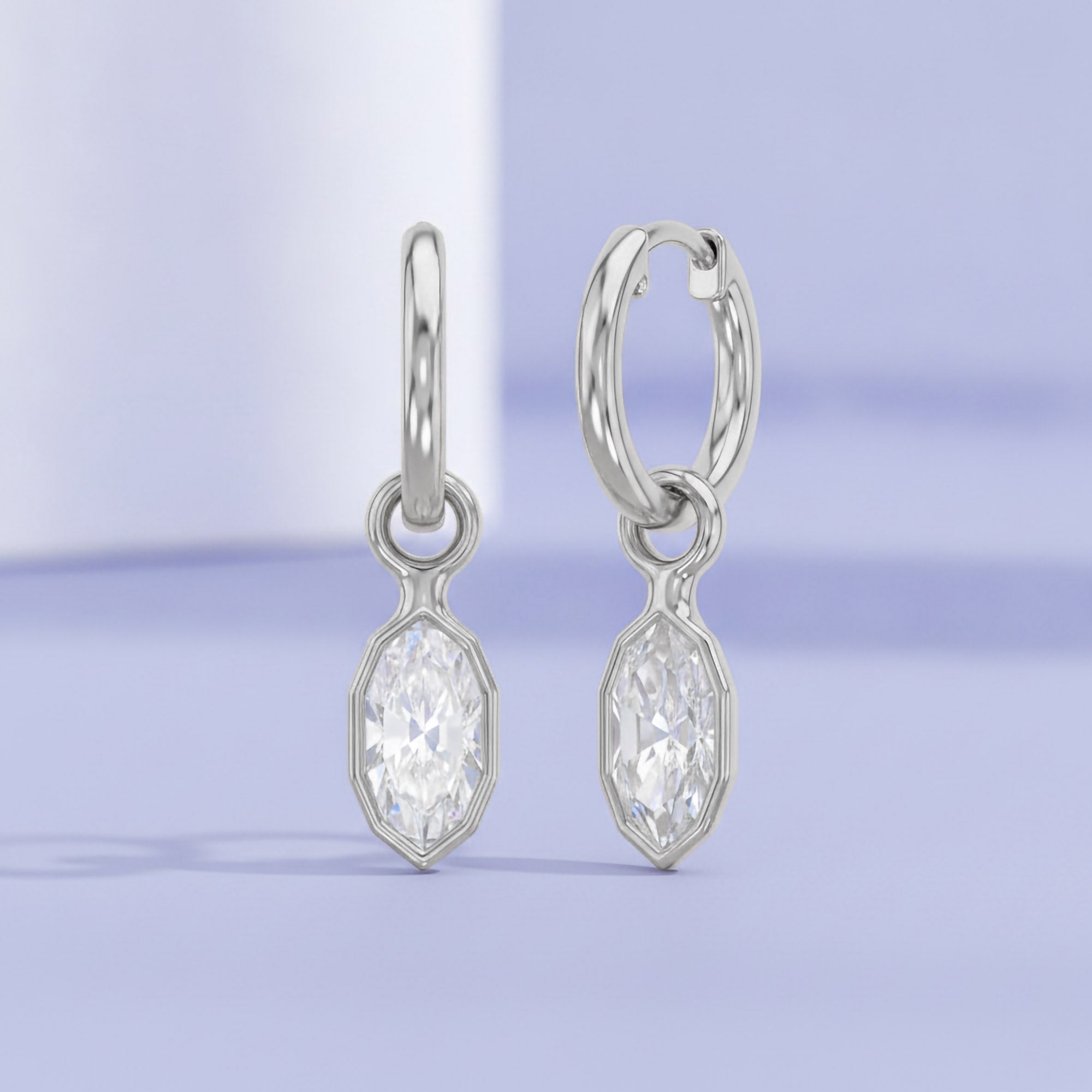 2 CT Marquise Cut Lab Grown Diamond Huggie Drop Earrings
