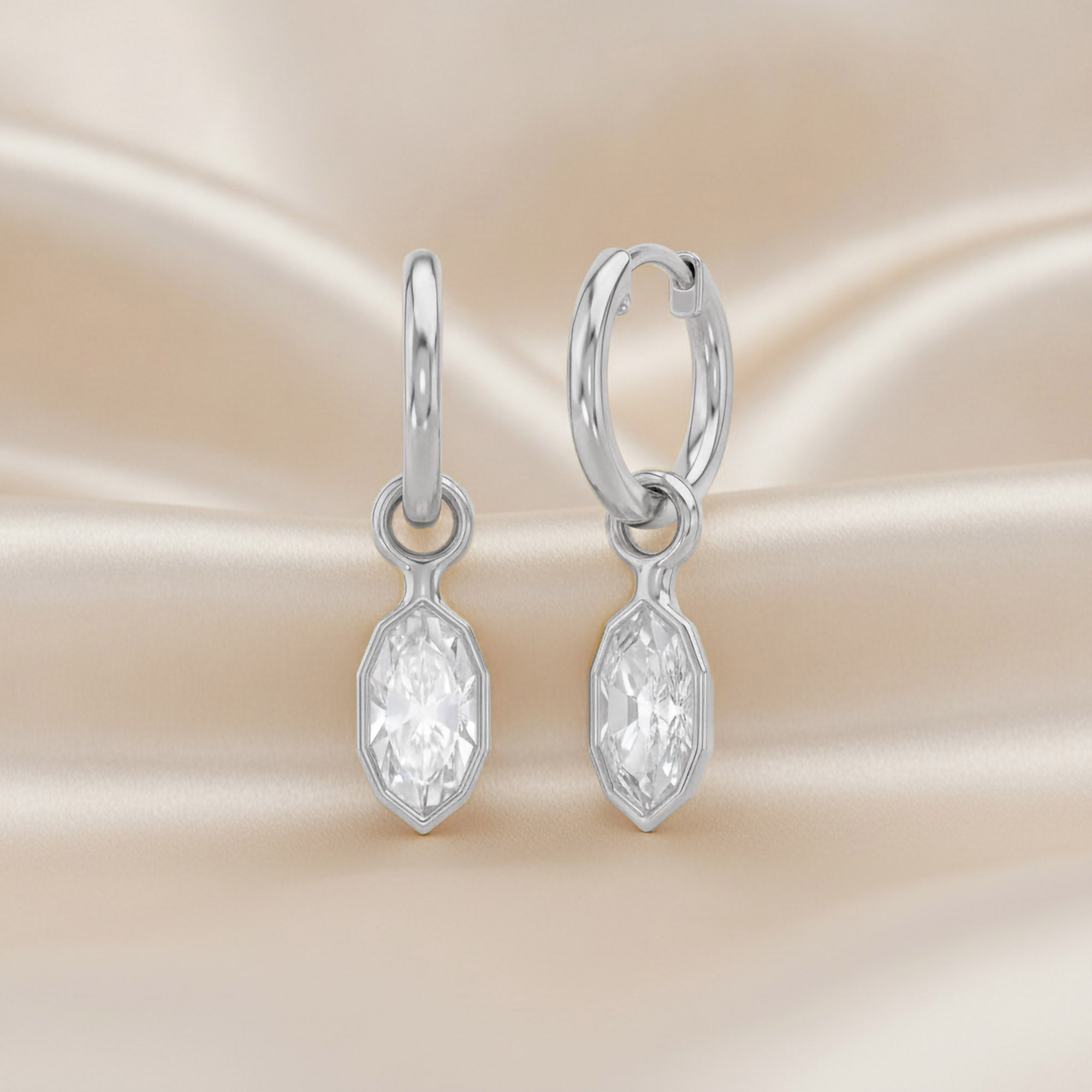 2 CT Marquise Cut Lab Grown Diamond Huggie Drop Earrings