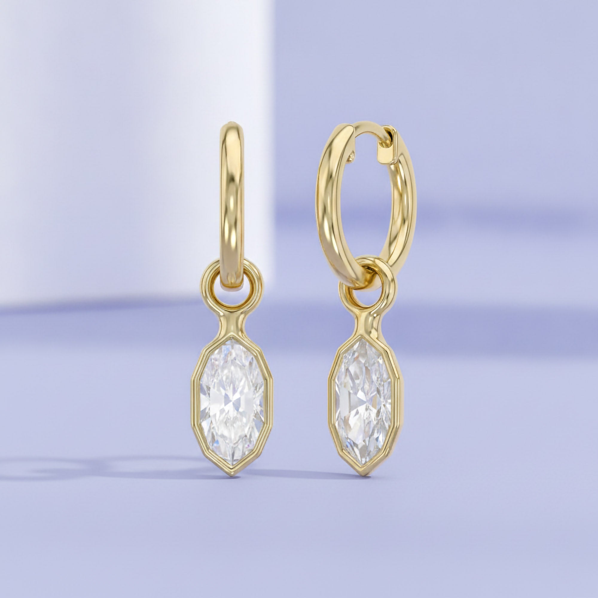 2 CT Marquise Cut Lab Grown Diamond Huggie Drop Earrings