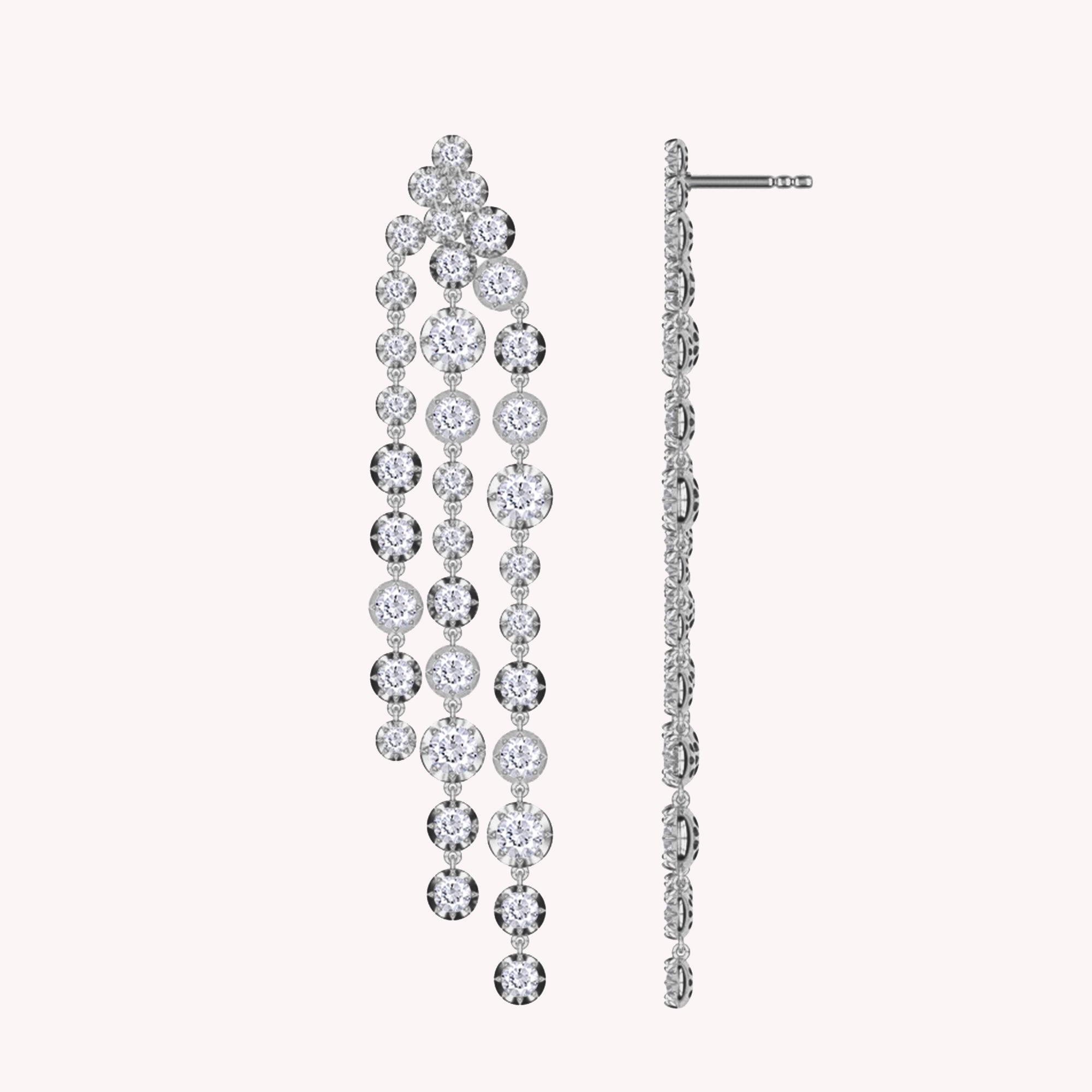 Round Shape White Cubic Zirconia Chandelier Drop Earrings