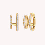 Double Huggie Hoop Cuff Earrings For Women 0.25 Carat Round Lab Grown Diamond