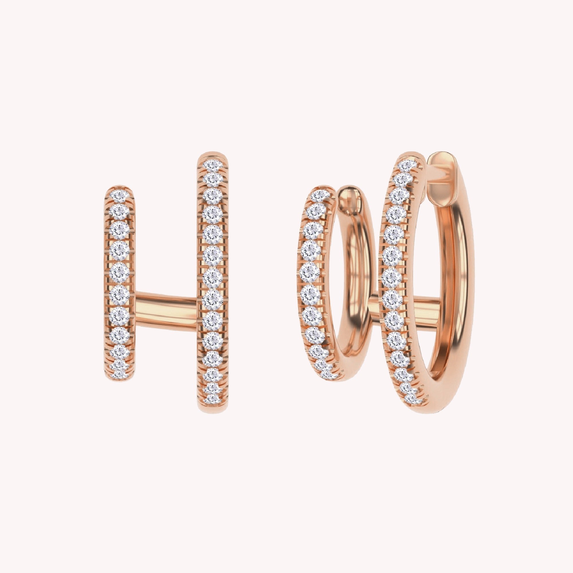 Double Huggie Hoop Cuff Earrings For Women 0.25 Carat Round Lab Grown Diamond