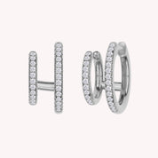 Double Huggie Hoop Cuff Earrings For Women 0.25 Carat Round Lab Grown Diamond