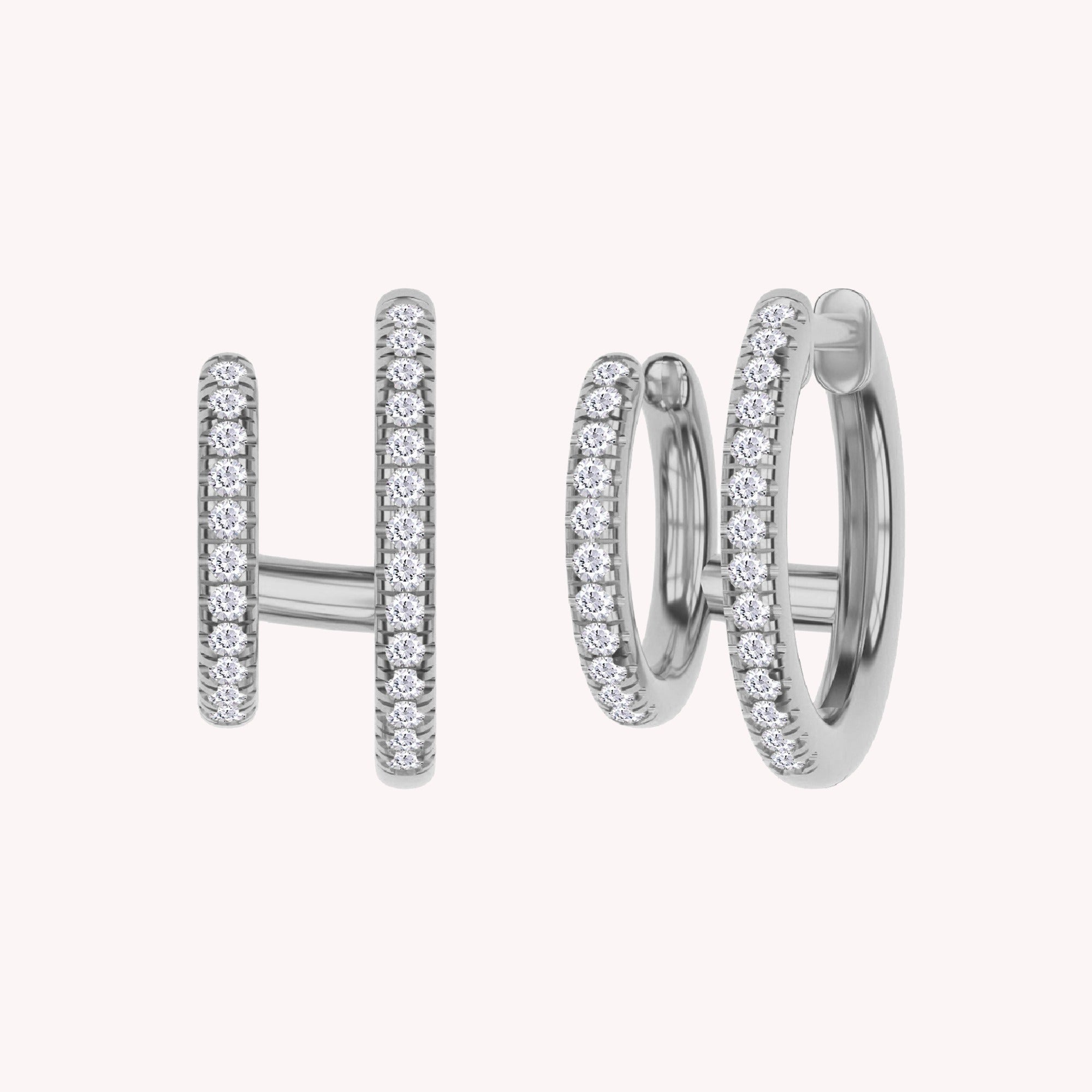 Double Huggie Hoop Cuff Earrings For Women 0.25 Carat Round Lab Grown Diamond