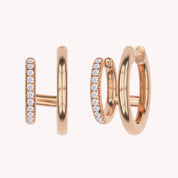 Double Huggie Hoop Cuff Earrings For Women Round Shape Lab Grown Diamond