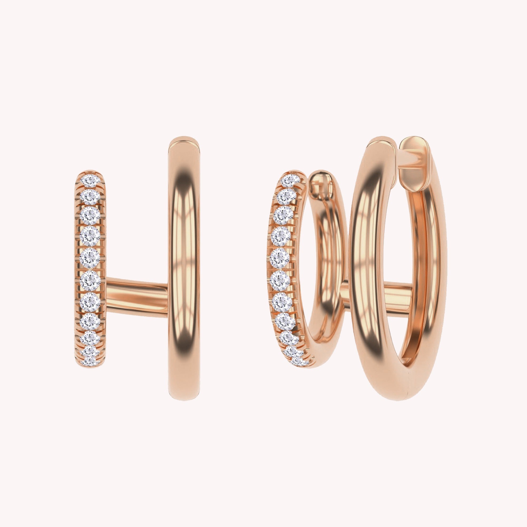 Double Huggie Hoop Cuff Earrings For Women Round Shape Lab Grown Diamond