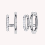 Double Huggie Hoop Cuff Earrings For Women Round Shape Lab Grown Diamond