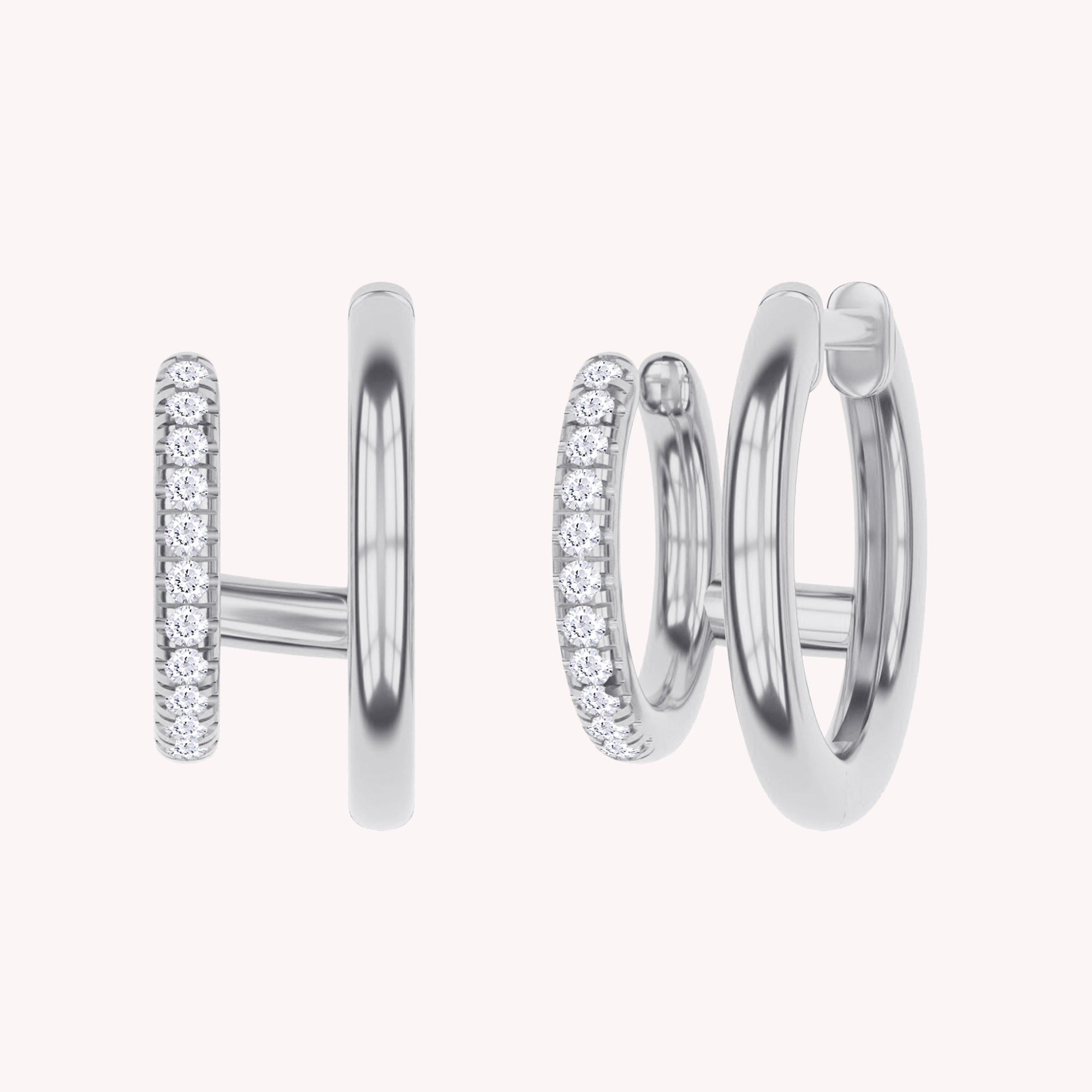 Double Huggie Hoop Cuff Earrings For Women Round Shape Lab Grown Diamond