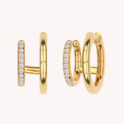 Double Huggie Hoop Cuff Earrings For Women Round Shape Lab Grown Diamond