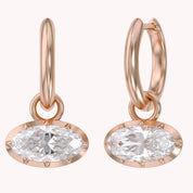 2.10 CT Elongated Oval Cut Lab Grown Diamond Huggie Hoop Drop 14k Gold Earrings