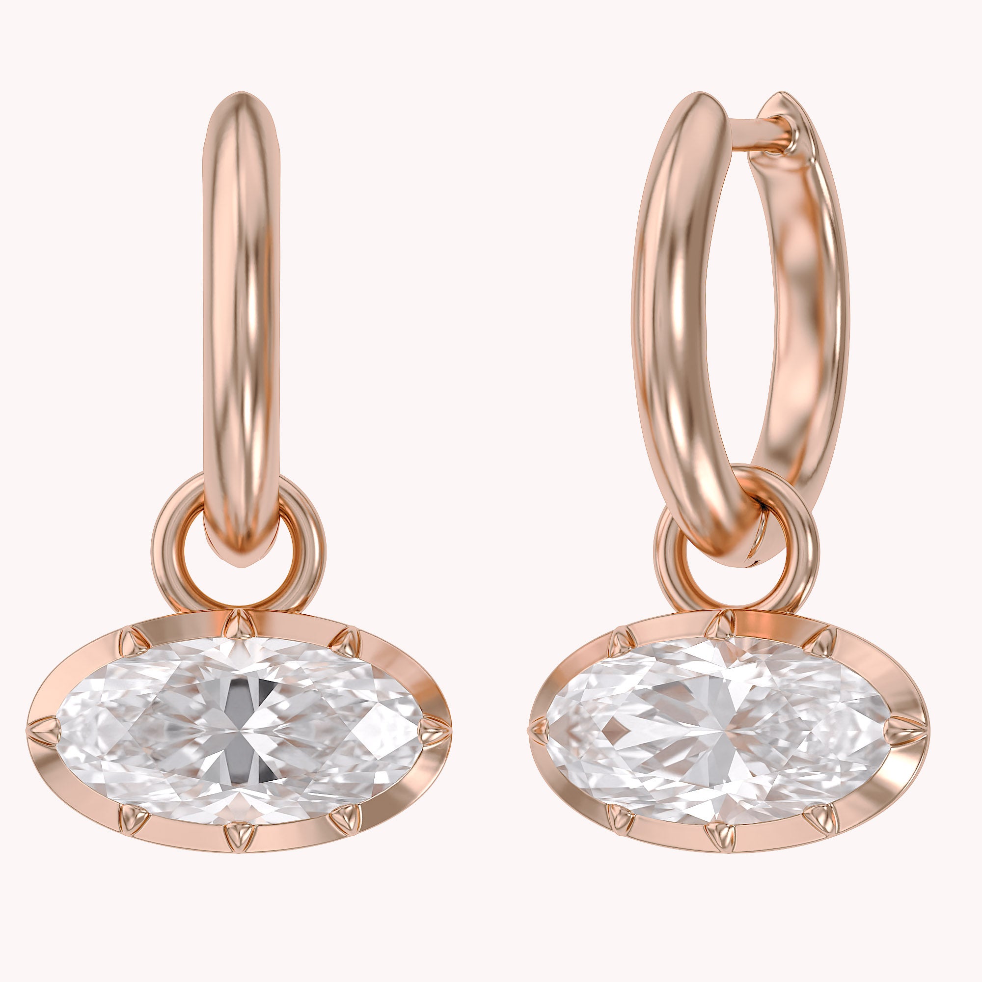 2.10 CT Elongated Oval Cut Lab Grown Diamond Huggie Hoop Drop 14k Gold Earrings