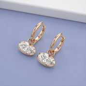 2.10 CT Elongated Oval Cut Lab Grown Diamond Huggie Hoop Drop 14k Gold Earrings