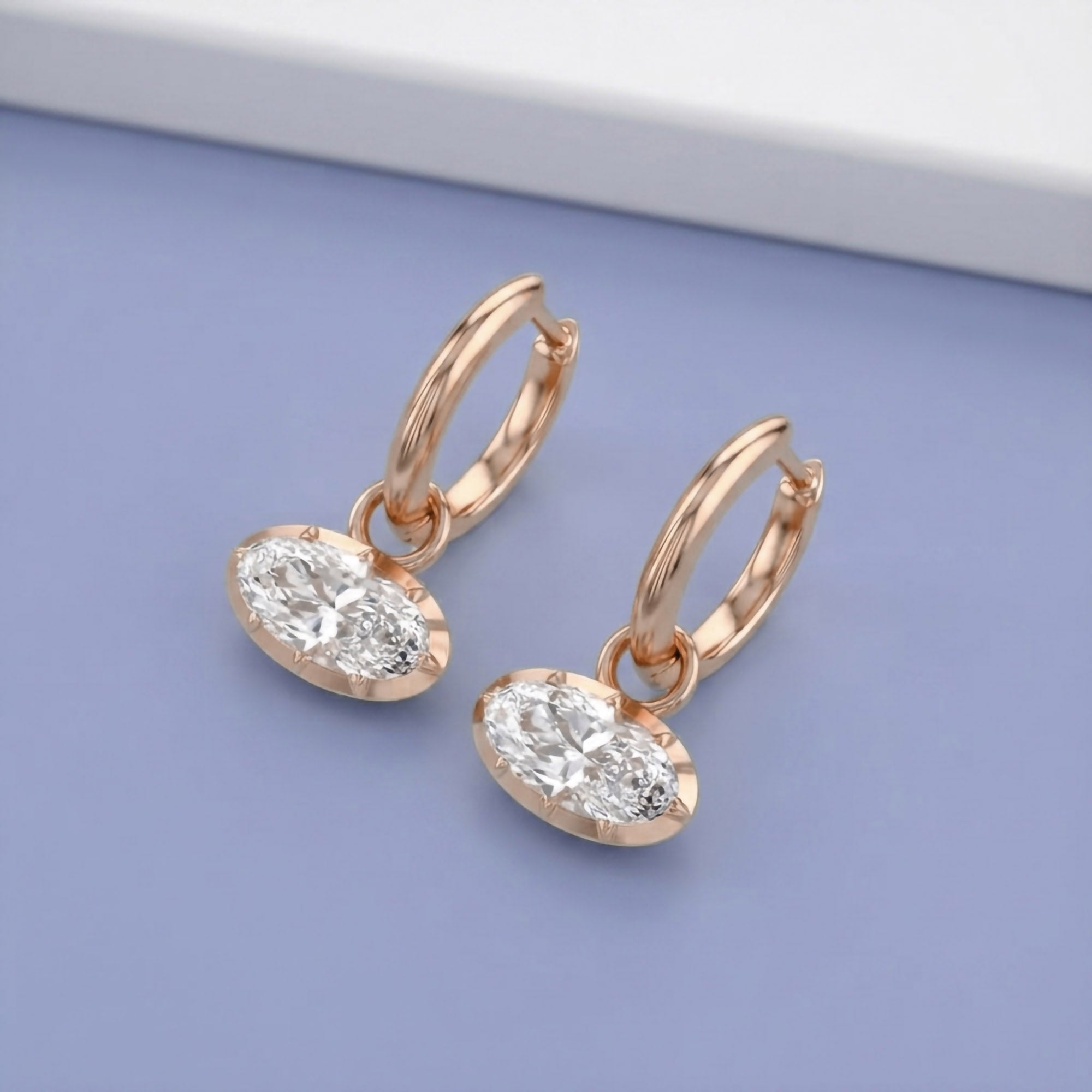 2.10 CT Elongated Oval Cut Lab Grown Diamond Huggie Hoop Drop 14k Gold Earrings