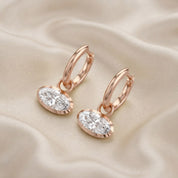 2.10 CT Elongated Oval Cut Lab Grown Diamond Huggie Hoop Drop 14k Gold Earrings