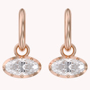 2.10 CT Elongated Oval Cut Lab Grown Diamond Huggie Hoop Drop 14k Gold Earrings