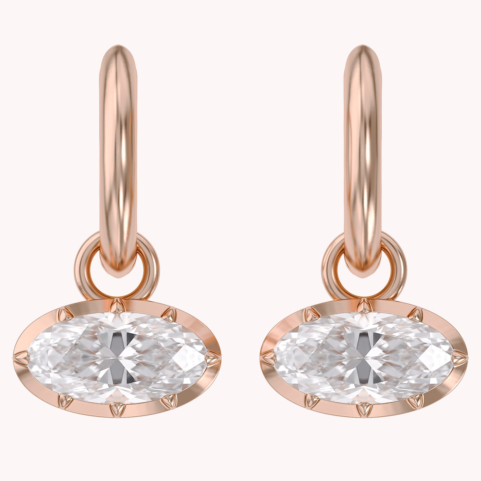 2.10 CT Elongated Oval Cut Lab Grown Diamond Huggie Hoop Drop 14k Gold Earrings