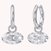 2.10 CT Elongated Oval Cut Lab Grown Diamond Huggie Hoop Drop 14k Gold Earrings