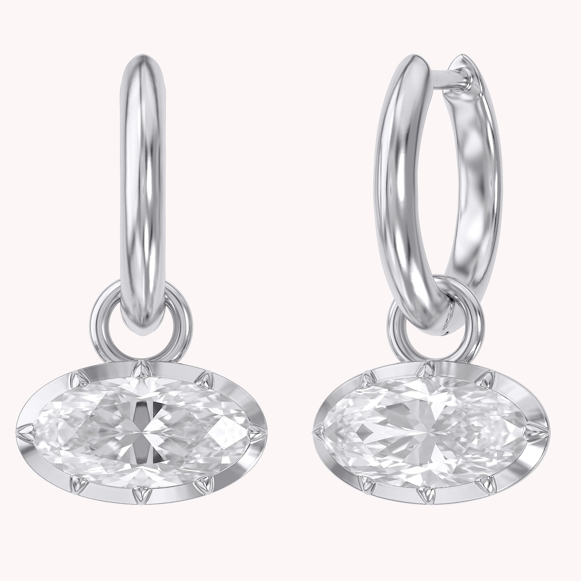 2.10 CT Elongated Oval Cut Lab Grown Diamond Huggie Hoop Drop 14k Gold Earrings
