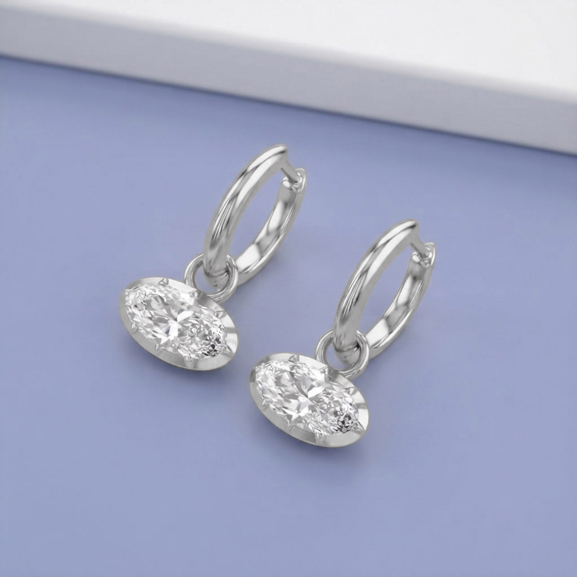 2.10 CT Elongated Oval Cut Lab Grown Diamond Huggie Hoop Drop 14k Gold Earrings