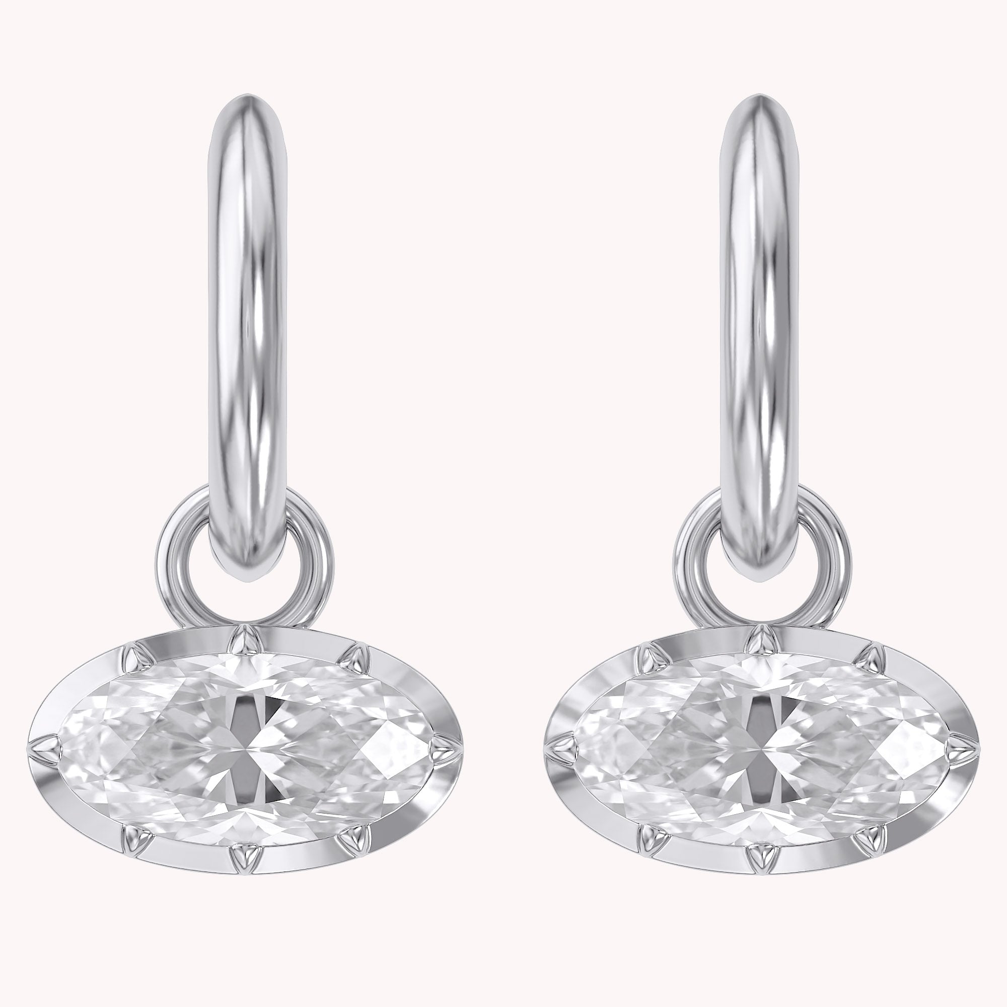 2.10 CT Elongated Oval Cut Lab Grown Diamond Huggie Hoop Drop 14k Gold Earrings