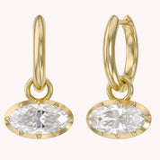 2.10 CT Elongated Oval Cut Lab Grown Diamond Huggie Hoop Drop 14k Gold Earrings