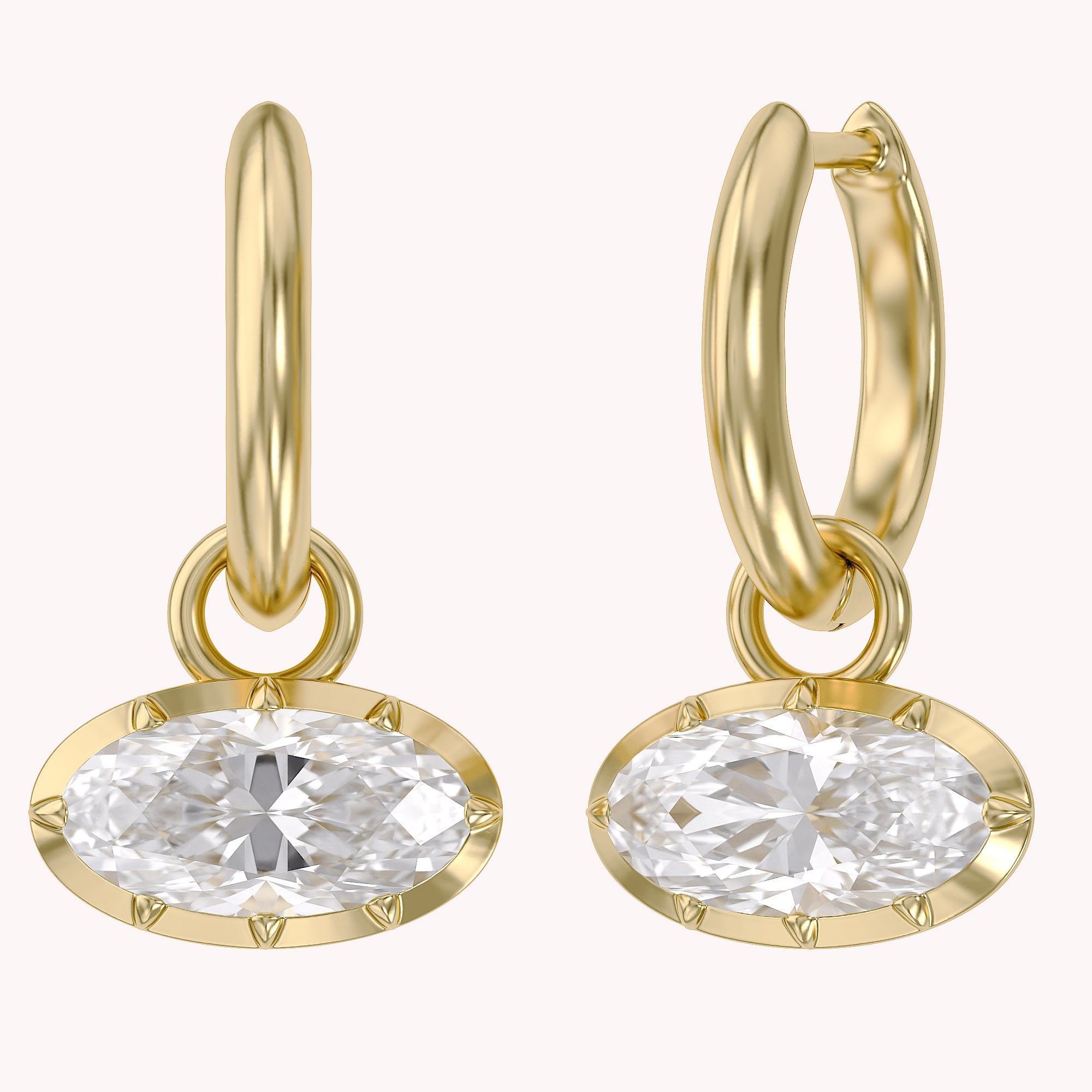 2.10 CT Elongated Oval Cut Lab Grown Diamond Huggie Hoop Drop 14k Gold Earrings