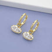 2.10 CT Elongated Oval Cut Lab Grown Diamond Huggie Hoop Drop 14k Gold Earrings