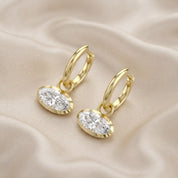 2.10 CT Elongated Oval Cut Lab Grown Diamond Huggie Hoop Drop 14k Gold Earrings