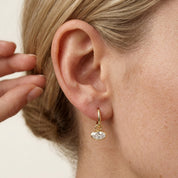 2.10 CT Elongated Oval Cut Lab Grown Diamond Huggie Hoop Drop 14k Gold Earrings