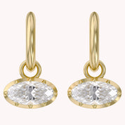 2.10 CT Elongated Oval Cut Lab Grown Diamond Huggie Hoop Drop 14k Gold Earrings