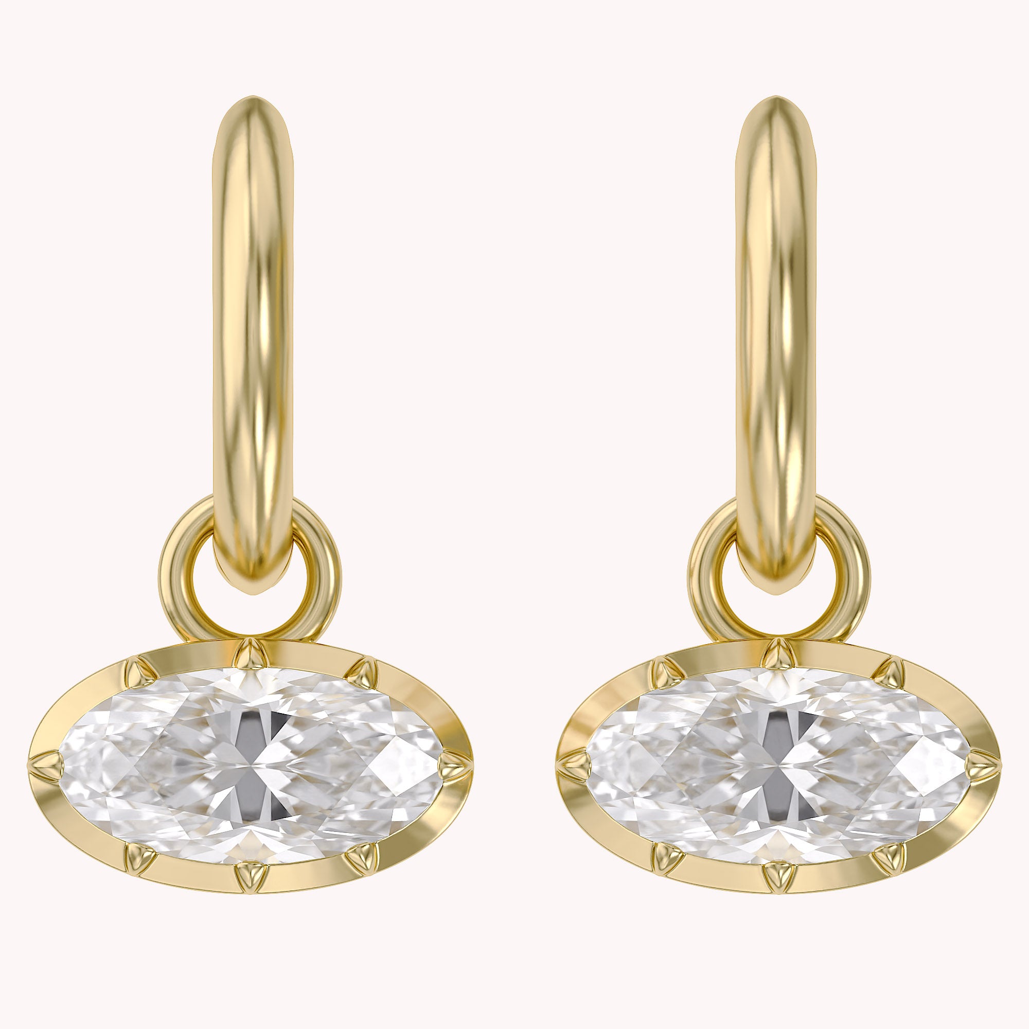 2.10 CT Elongated Oval Cut Lab Grown Diamond Huggie Hoop Drop 14k Gold Earrings