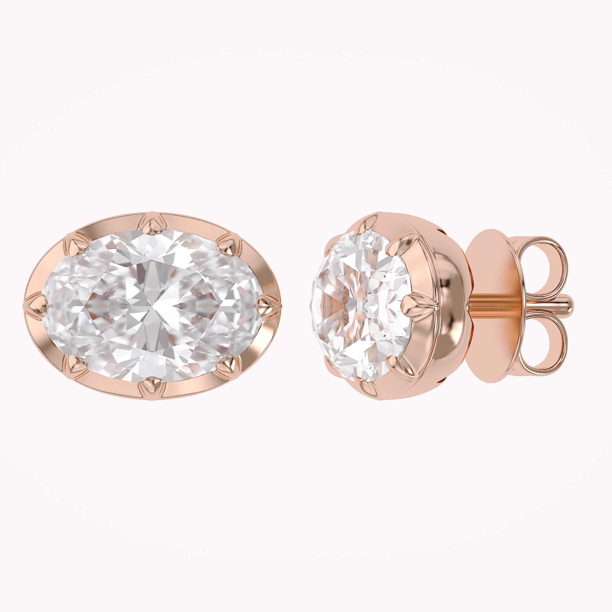 3 CT Oval Lab Grown Diamond Solitaire Georgian Setting Stud Earrings